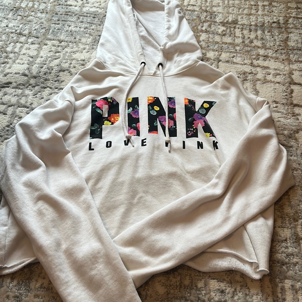 PINK White Cropped Sweatshirt